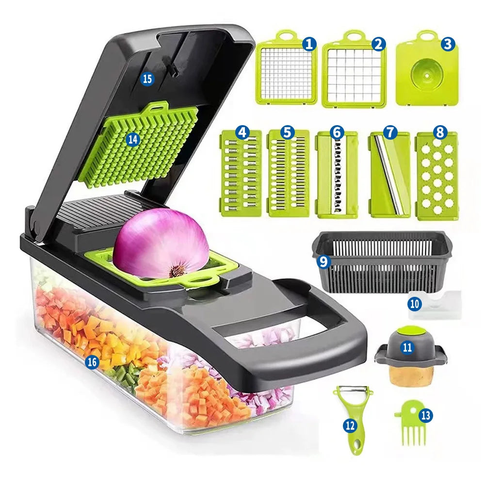 Untamed 16-in-1 Veggie & Fruit Slicer, Grater, Shredder, Masher & Lattice Cutter – All-in-One Kitchen Tool 🍅🥔🧀-Untamed Treasures-16 in 1 Chopper-Untamed Treasures